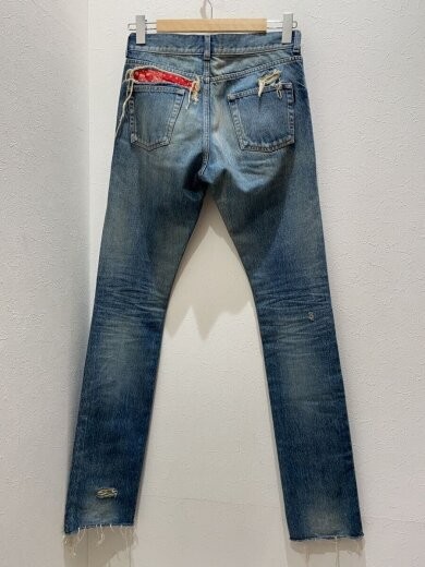 Jeans paisley SAINT LAURENT taglio stivali orlo grezzo invecchiato taglia 27 Inde 551339 Y962T