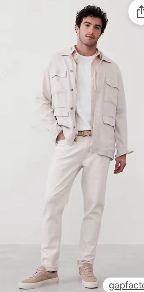 Banana Republic Linen Cotton Blend Field Jacket Barn Coat Beige - Image 2 of 4