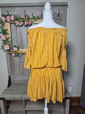 ASOS DESIGN Yellow Polka Dot Off-Shoulder Smocked A-Line Short Dress Size 14