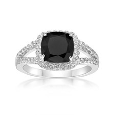 Sterling Silver Cushion Black Onyx Ring with White Topaz Size 8