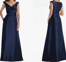 ALFRED SUNG Navy Blue Sleeveless Bridesmaid Dress Size 14 Floor-Length Formal