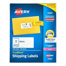 Avery 5163 TrueBlock Shipping Labels 2x4 White Laser Printable 1000 Pack Genuine