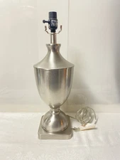 Brushed Nickel Metal Urn Style Table Lamp Works 20” Tall No Shade