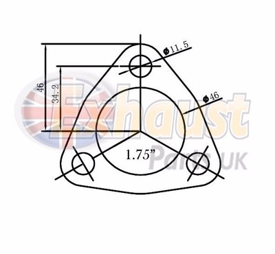 45 mm 1,75'' Bohrung Stahl Dichtung Dichtung für Auspuffflansch - 3 Bolzen dreieckig 