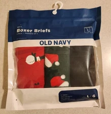 Old Navy Mens LARGE Christmas Boxer Briefs 3 PACK Snowman Santa Hat Black #31823
