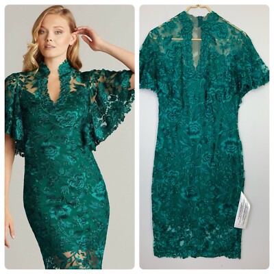 NWT Tadashi Shoji Sz 8 Cape Sleeve Green Lace Knee Length Sheath Cocktail  Dress | eBay