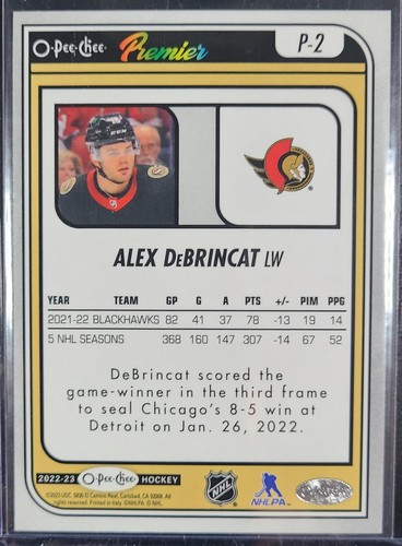 2022-23 OPC O-PEE-CHEE HOCKEY ALEX DeBRINCAT PREMIER DIAMOND RAINBOW FOIL #30/99 - Picture 2 of 2