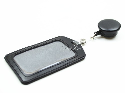 Carrete retráctil de cuero PU 2 en 1 y soporte vertical para insignia de identificación - Imagen 5 de 17