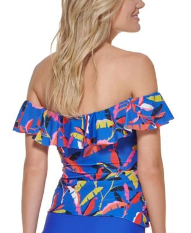 Tommy Hilfiger AZUL MULTI Volantes Tankini Top de Natación, Pequeño EE. UU. Foto 4 de 4