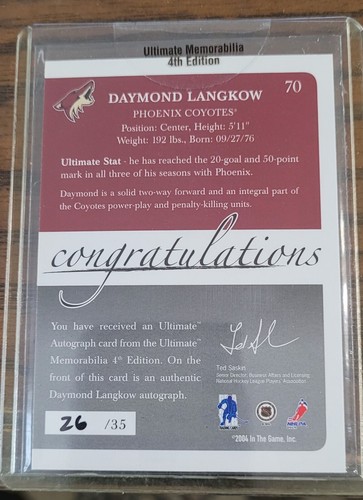 2003-04 ITG Ultimate Memorabilia 4th Edition - #70 Daymond Langkow GOLD /35 (AU) - Picture 2 of 2