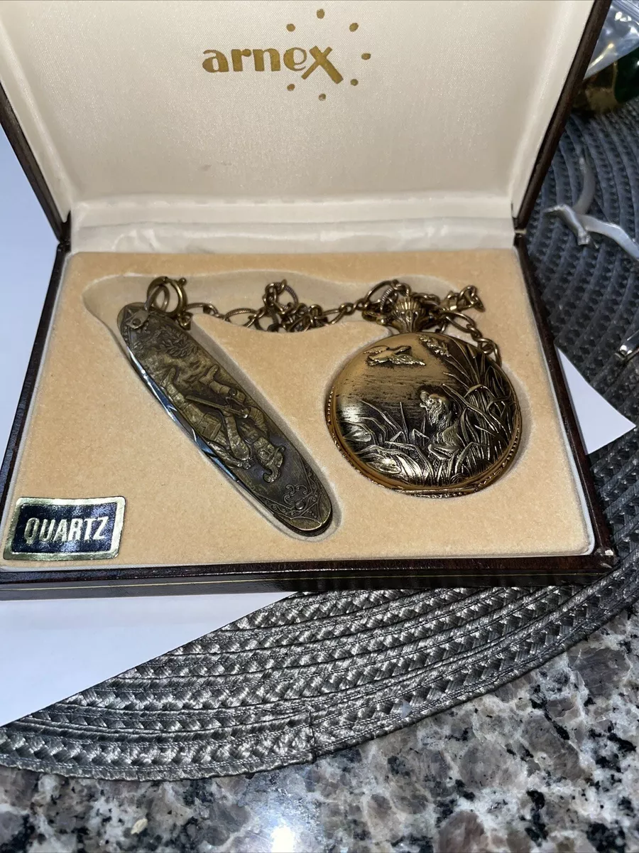 Vintage Arnex Pocket Watch Deer Buck with Pocket Knife Quartz