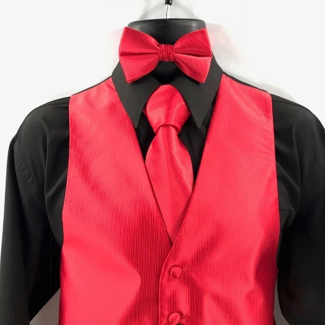 Bruno Piattelli Roma Men's Red Tuxedo Formal 4 Piece Vest Tie Bow Tie Hanky 2XL - Image 3 of 4