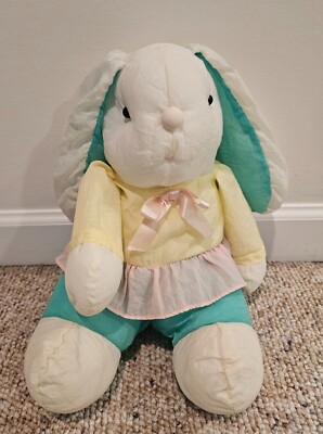Vintage Gibson Greetings Plush Girl Easter Bunny Nylon 1992 Puffy Color Block