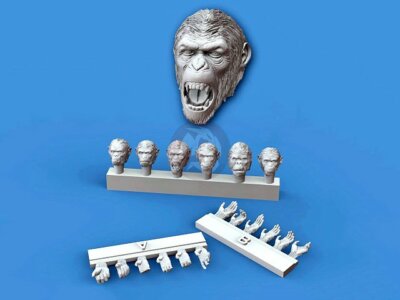 Royal Model 1/35 Assorted Great Ape Heads and Hands Set (6 heads & 14 hands) 833