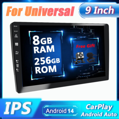 9'' IPS Doppel 2 DIN Autoradio GPS Android 14 Navi CarPlay AHD WIFI AUX 8GB+256GB