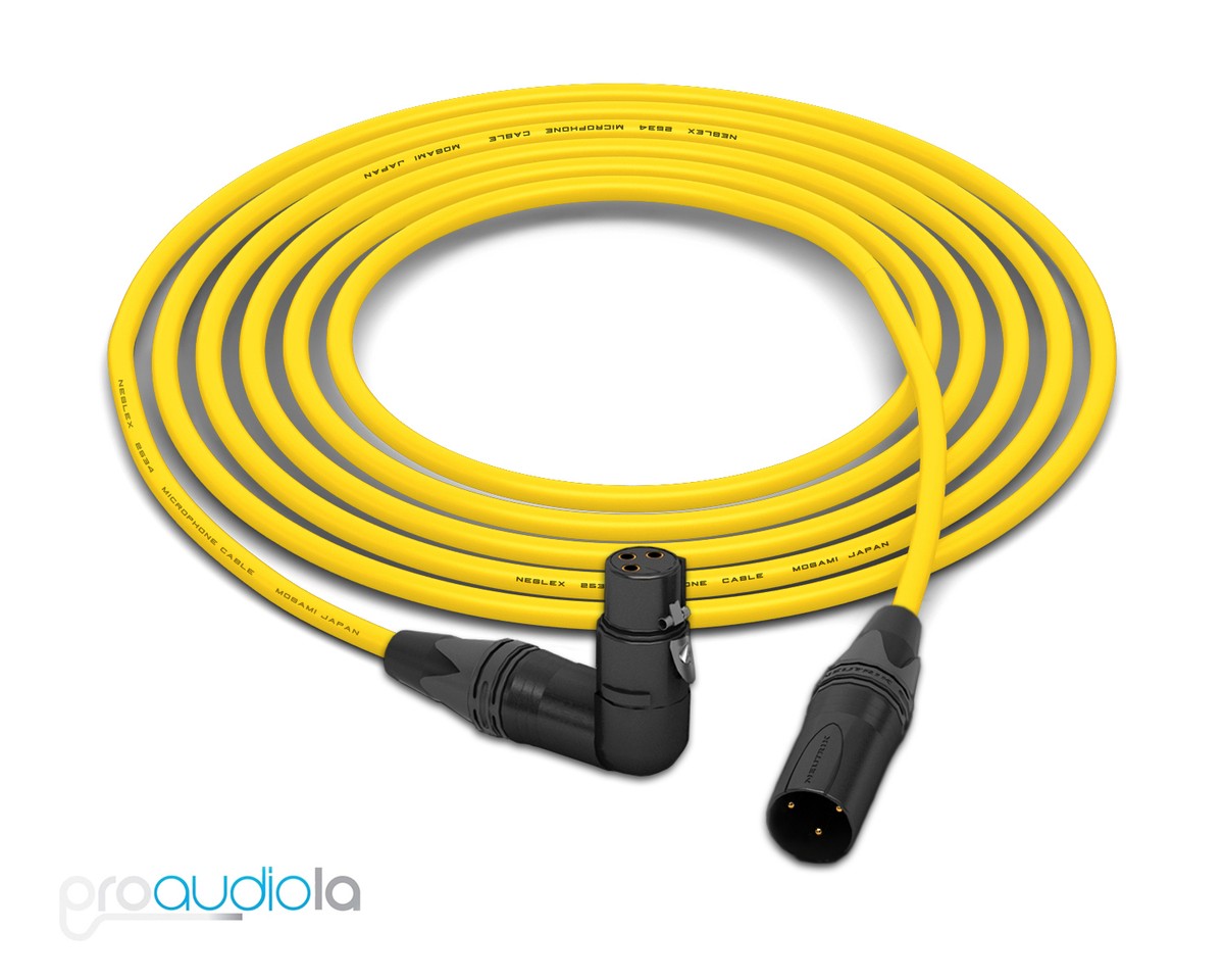 プレスリ Mogami 2534 Quad Cable | Neutrik Gold 90º XLR-F to XLR-M | Yellow