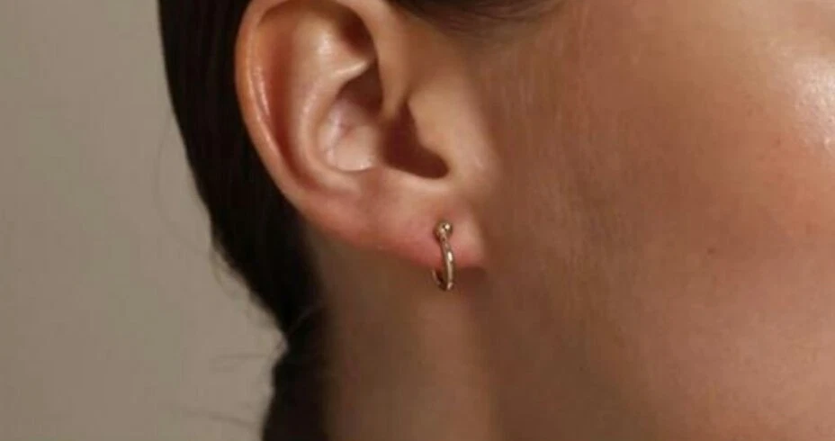 Huggie Hoop Earring Small Bold hoop earring 14K Solid Gold Minimalist earring - Image 3 of 4