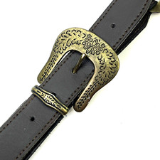 Unbranded Womens Brown Leather Belt Engraved Decorative Buckle Hardware 26-30"