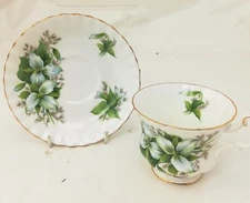 Royal Albert Trillium Teacup & Saucer England Bone China White Floral Gold Trim