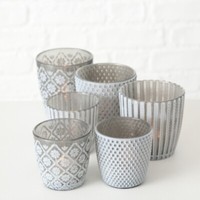 Windlicht Teelichthalter Glas Lackiert Grau Matt H 7-9 Cm 6 Tlg = 3 X 2Er Set