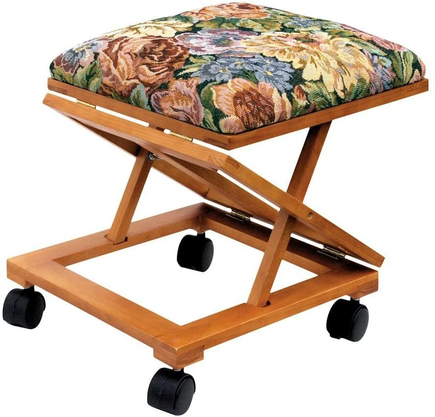 Footrest Adjustable Elevated Footstool Ottoman Tapestry Covered Fold-Away Otoman - Image 4 of 4