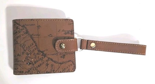 Patricia Nash FARNETTA Leather RFID Wallet & Key Fob Wristlet-Map Print-NWT - Picture 2 of 6