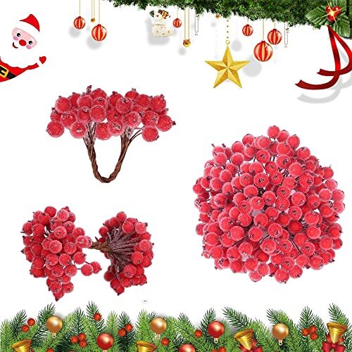 100 Pezzi Artificiali Agrifoglio Bacche, Bacche Rosse Artificiali, (f7c)
