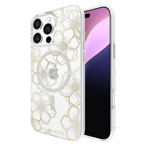 Funda Case Mate Gemas Florales MagSafe para iPhone 16 Pro Max - Dorada-