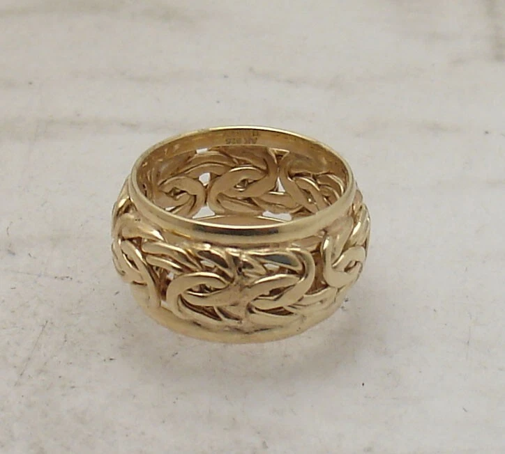 Size 7.5 Technibond Framed Byzantine Band Ring 14K Yellow Gold Plated Silver - Image 2 of 4