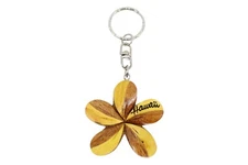 Hawaiian Plumeria Flower Design Wood Keychain - Hand Painted, Aloha, Hawaii