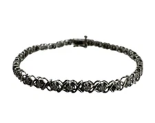 Solid 10K White Gold 2mm 34 Count Natural Diamond Tennis Bracelet 7 Inch