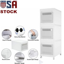 3Pcs Foldable Shoe Box Storage Plastic White Case Stackable Clothes Organizer