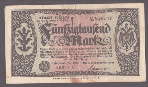 Köln, Stadt; 50.000 Mark vom 2. Juli 1923; Serie „C"