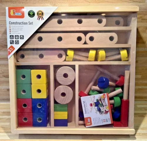 Viga Holzbaukasten Konstruktion Set für Kinder ab 3 Jahren 53-teilig Bauen