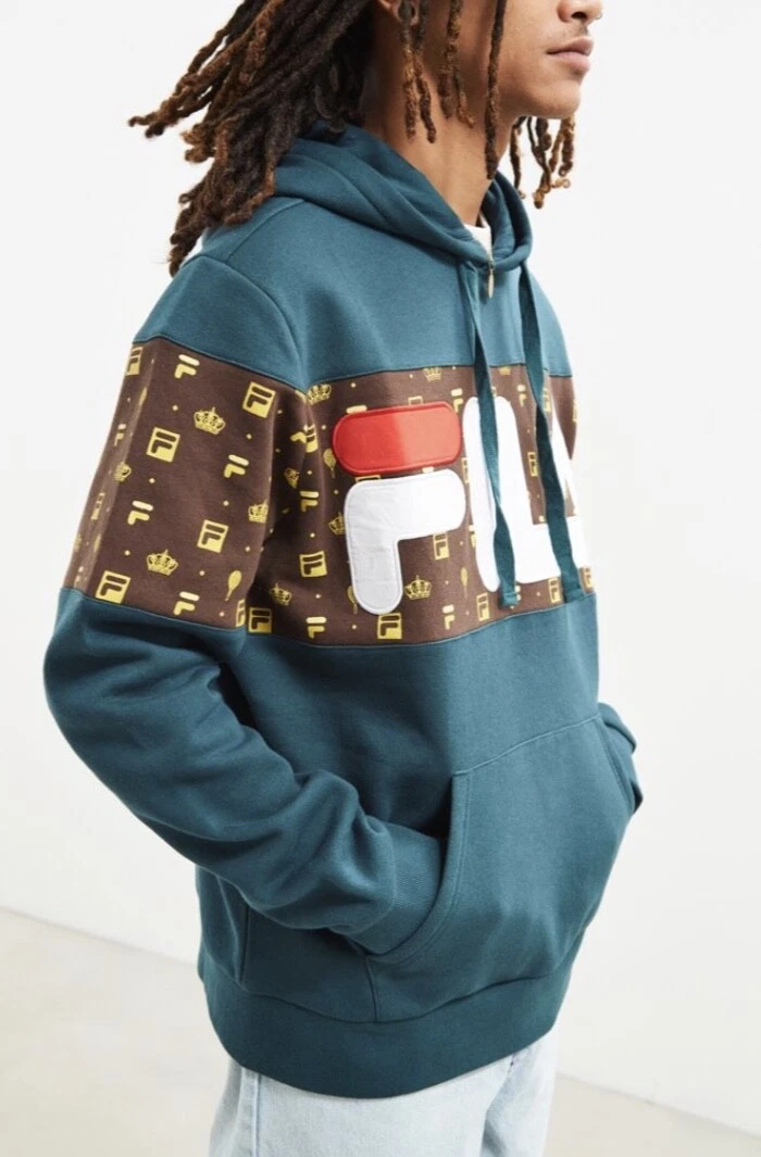Fila Sweatshirt Hoodie Monogram Logo green brown pocket L NEW eBay