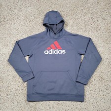 Adidas Hoodie Boys XL Blue Gray Sweatshirt Sweater Spell Out Performanc Kids A3 
