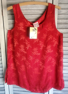 URU St. Rrik FLORAL Asian Embossed RED RAYON/SILK? Tank Top Tunic Blouse NWT