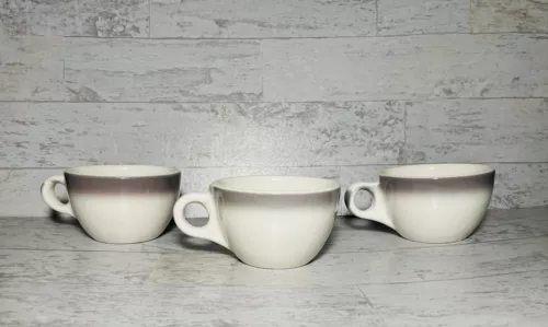 3 Vintage ~Buffalo China Restaurant Ware Coffee Cup Mug Lavender Gray Air Brush