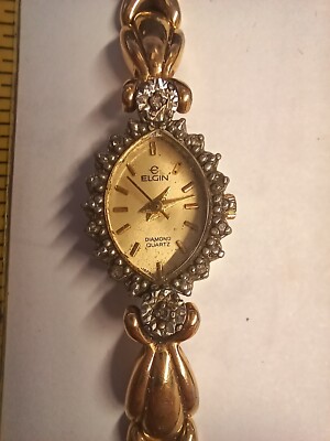 Diamond Quartz Vintage Lady Elgin Watch 14k Gold Vintage Ladies