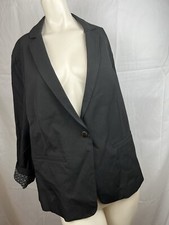 Chico s Black Blazer Lined Size 2 12-14 Long Or Roll Tab Sleeves