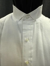 White Wing Collar Button Down Pleated Tuxedo Shirt (Formal Events)