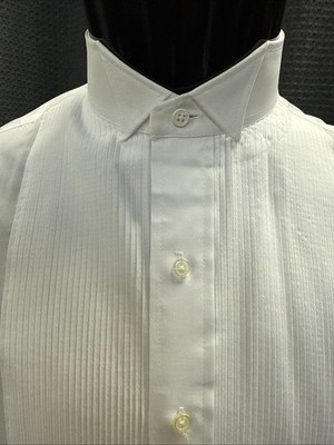 White Wing Collar Button Down Pleated Tuxedo Shirt (Formal Events) Easy Care