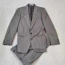 Vintage Yves Saint Laurent Suit Mens 36R 30x29 Gray Striped Pleated Wool France