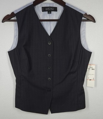 Vintage Kasper Women's Petite Button  Pin Stripe Suit Vest Blue Gray Size 2P