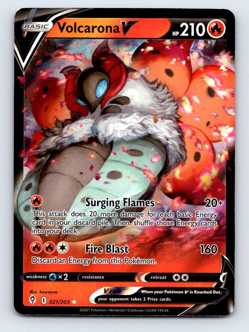2021 Pokemon VOLCARONA V 021/203 Swsh07: Evolving Skies Holo