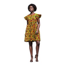 African Print Women's Dress, Flared Sleeves, Colorful Patterns