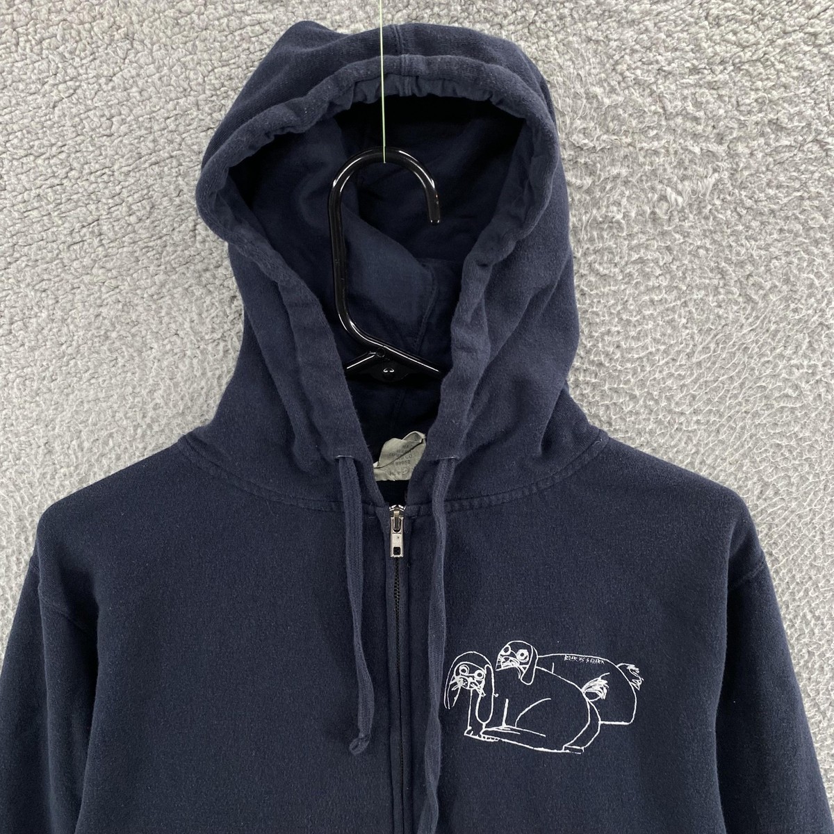 VINTAGE Bear Vs Shark Hoodie Mens Medium Black Emo Punk Grunge