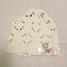 Roxy Girls Beanie Crochet Open Knit Winter Wool Cap Hat One Size Ivory Button
