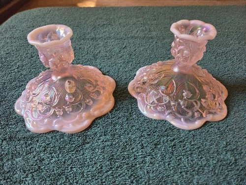 Vintage Pink Fenton Glass Candle Holders... Very Nice !