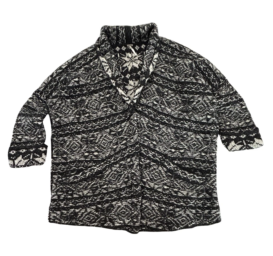 Cárdigan suéter de gran tamaño tejido por cable Free People para mujer S mezcla de lana Fair Isle Foto 2 de 4